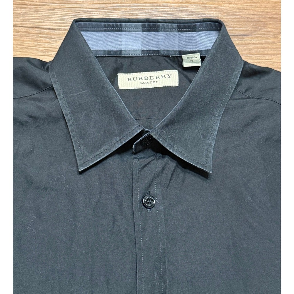 Burberry London Mens Tailored Fit Button Down Shirt Black Long Sleeve Sz 16-41 R - Picture 3 of 11